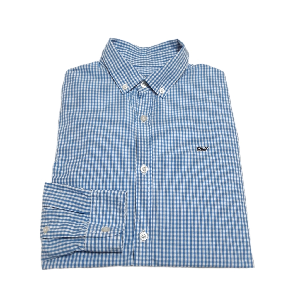 Vineyard Vines Blue Checkered Boy Button Up Shirt XL